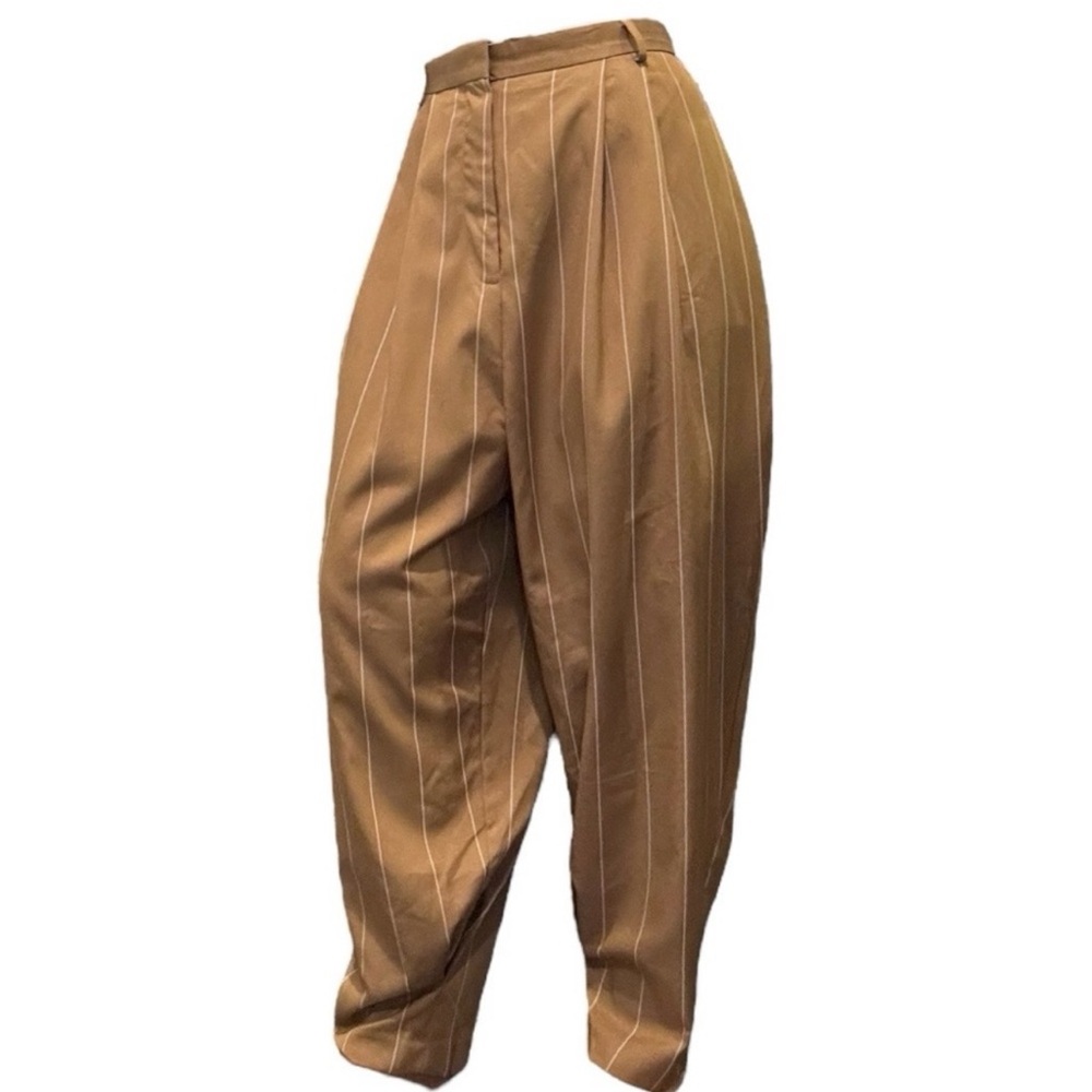 Relaxed High-Waist Pinstripe Pants in Camel